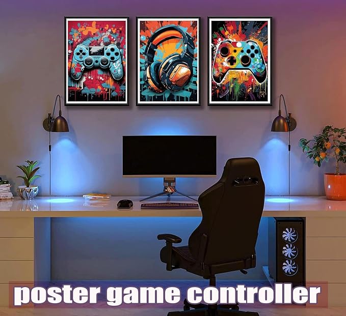 PPV 3Pcs Cool Gaming Wall Art Retro Video Game watercolor Posters Pictures - Image 2