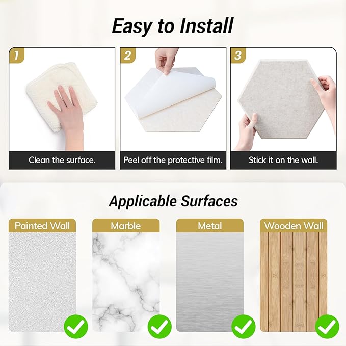 12 Pack High Density Hexagon Acoustic Panels, TONOR 12"x 10"x 0.4" Soundproof - Image 6