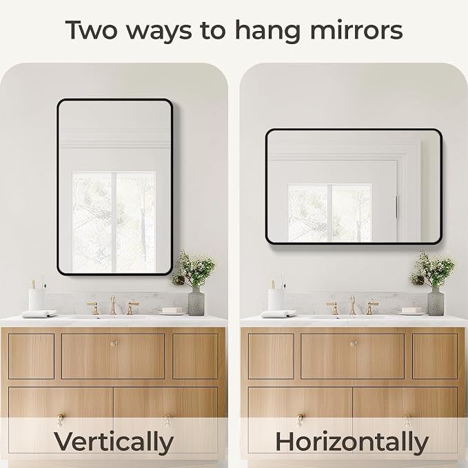 USHOWER Black Bathroom Mirror for Over Sink 24 x 36 Inch, Metal Frame Rectangle - Image 6