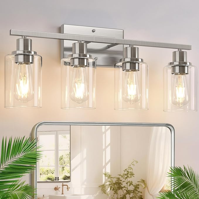 Indoi 4-Light Bathroom Light Fixtures, Brushed Nickel Vanity Lights by Indoibrightenyourbathroom