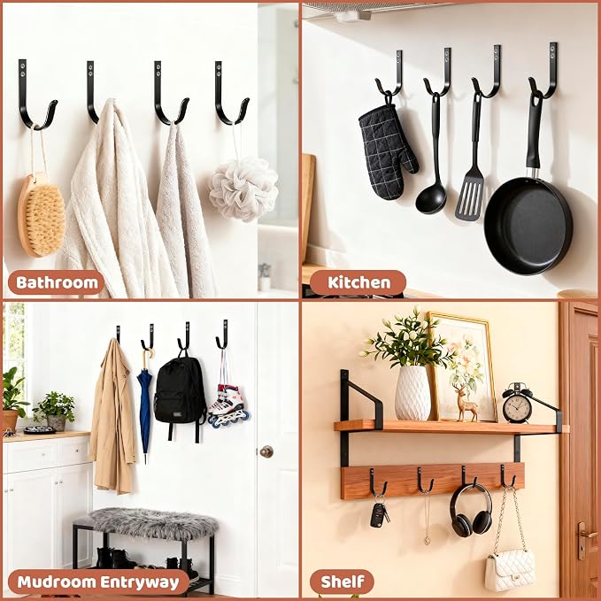 12 Pcs Wall Hooks for Hanging, Large Coat Hooks Wall Mount, Heavy Duty Screw in - Image 6