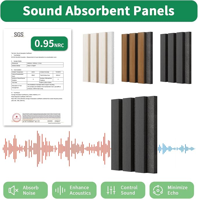 3 Pack Sample Set 3D Acoustic Slat Panels, 4.72" x 5.9" Sound Absorbing Wood - Image 2
