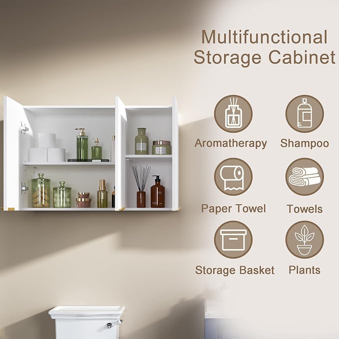 ChooChoo 3-Door Bathroom Wall Cabinet, Fluted Kitchen Wall Cabinet - Image 8