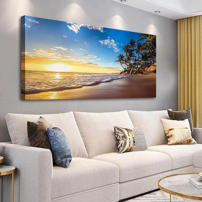 Beach Sunset Large Wall Art Tropical Palm Tree Canvas Paintings Coastal by weiyiart