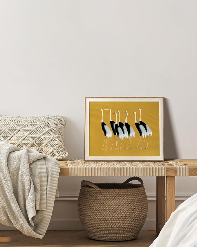 VIYYIEA Framed Wall Art for Living Room, Cranes Canvas Prints, Vintage Home - Image 3