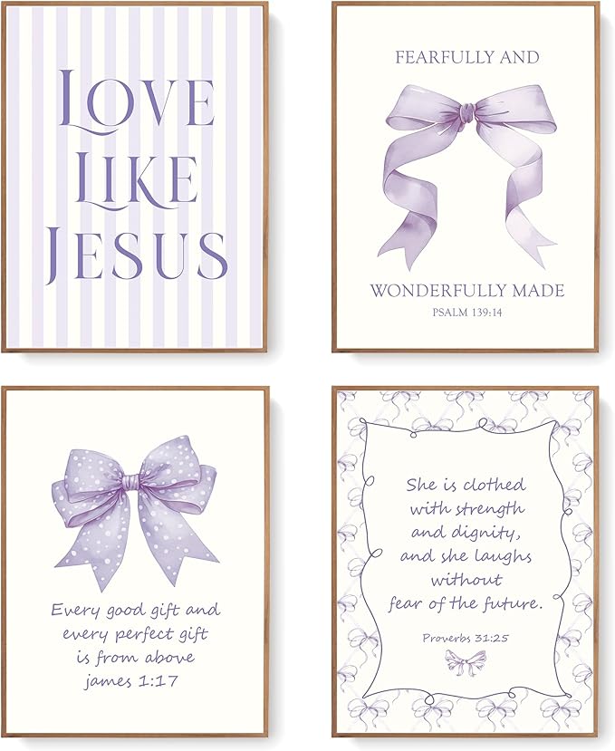 LARTSFRO Coquette Purple Bow Jesus Wall Art Decor Posters, Inspirational Bible by Unknown