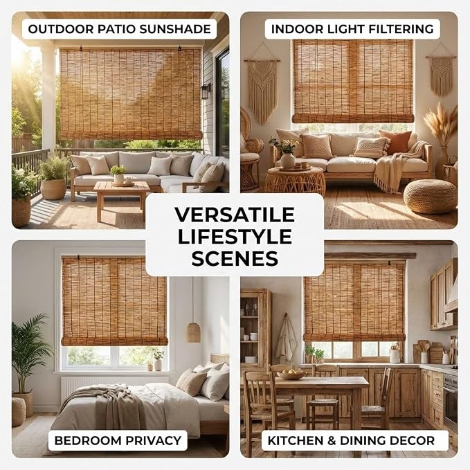Bamboo Roman Shades for Windows 27 inch 30 inch 34 inch 46 inch Cordless Bamboo - Image 3