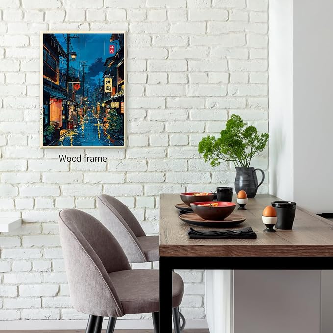 Japanese Tokyo Tea House Framed Canvas Wall Art Japanese City Street Cafe Scene - Image 4