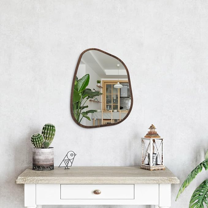 Irregular Wooden Framed Wall Mirror Modern Oval Asymmetrical Unique Hanging - Image 4