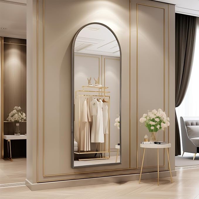 Large Arched Full Length Mirror, Arch Bathroom Wall Mirrors Metal Aluminum - Image 2