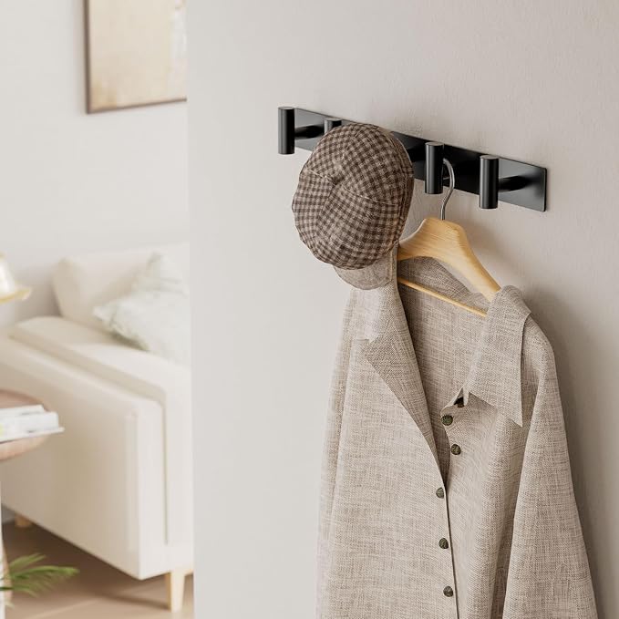GWAAZXGZ Black Wall Mounted Coat Rack – 5 T-Shaped Pegs - Image 6