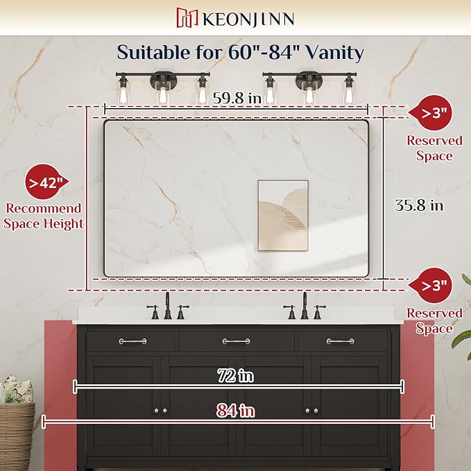 Keonjinn Brushed Nickel Mirror 60 x 36 Inch Large Silver Bathroom Mirror - Image 6
