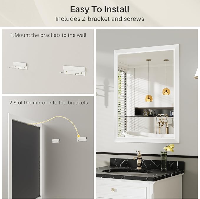 24x36 Inch White Bathroom Mirror - Image 7