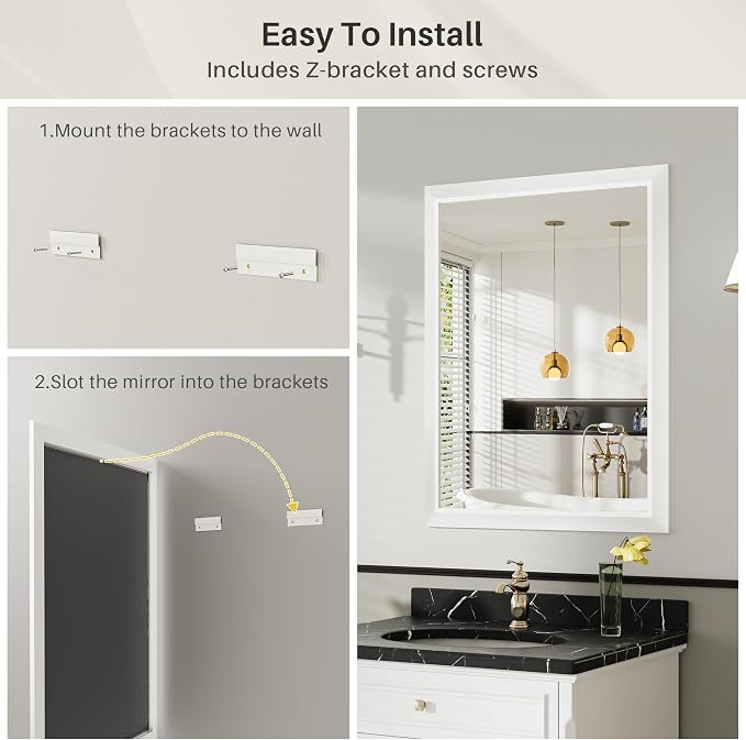 24x32 Inch White Bathroom Mirror - Image 6