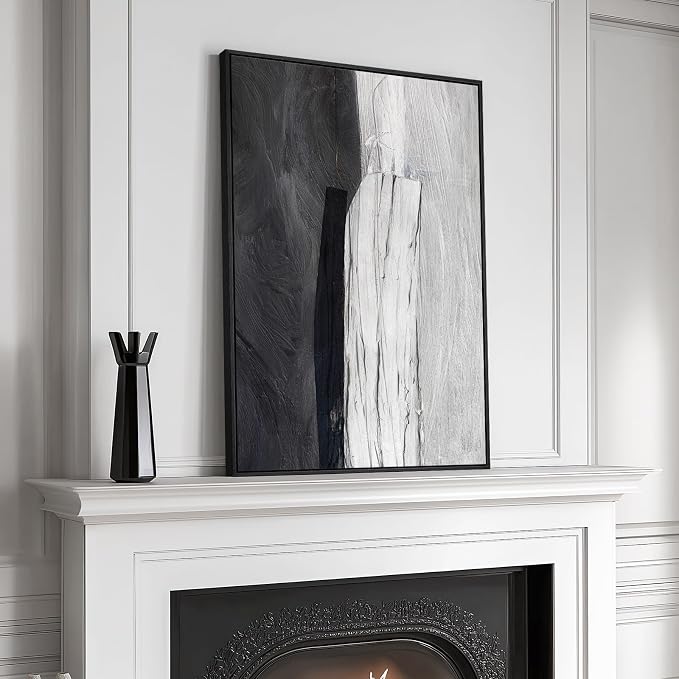 Framed Black and White Abstract Canvas Wall Art, Modern Art Prints Paintings - Image 2