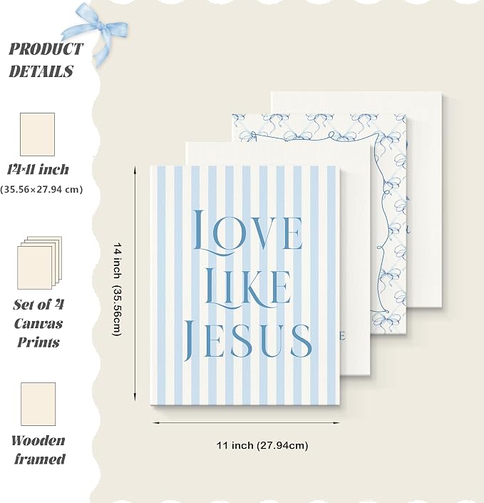 LARTSFRO Coquette Blue Bow Jesus Canvas Wall Art Decor Posters Prints, Light - Image 2