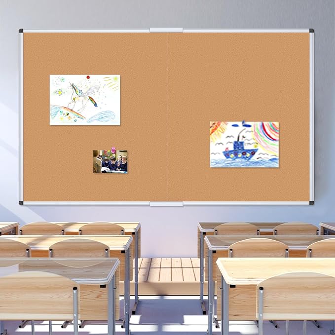 VIZ-PRO 60" x 36" Large Cork Bulletin Board, Foldable & Wall-Mounted Notice Pin - Image 7