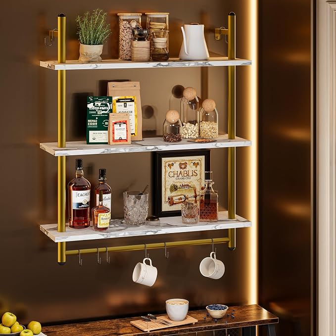 Bestier 31" Industrial Pipe Shelving, Floating Kitchen Wall Shelves 3 Tier - Image 9