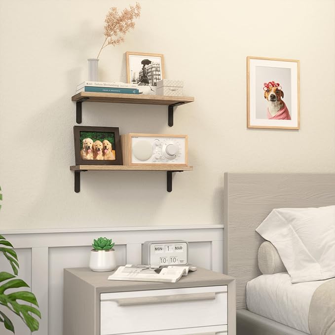 RICHER HOUSE Rustic Wood Shelves Set of 2, Farmhouse Style Floating Shelf - Image 5