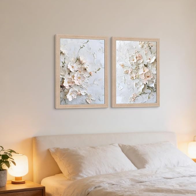 Framed 3D Floral Canvas Wall Art Textured Floral Oil Painting Modern Neutral - Image 5
