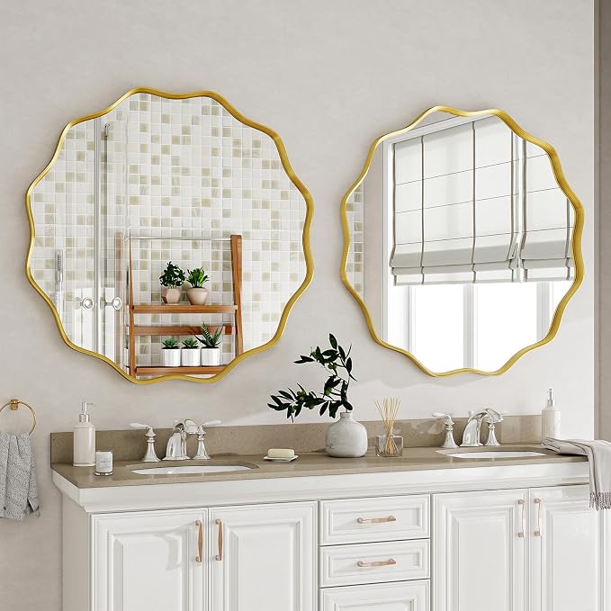 Round Wavy Mirror, 24 Inch Metal Frame Circle Mirror, Round Wall Mounted - Image 2