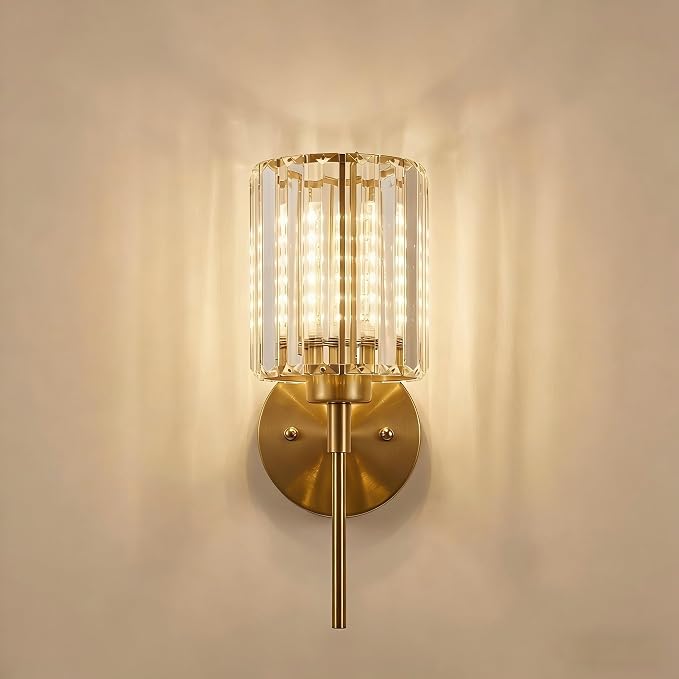 Gold Crystal Wall Sconce Battery Operated and Rechargeable Wall Light by Unknown