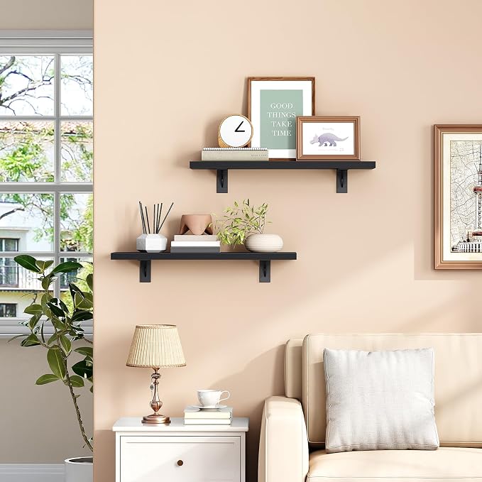 HOOBRO Floating Shelves for Wall, 15.4" Wall Mounted Shelves Set of 2, Hanging - Image 2