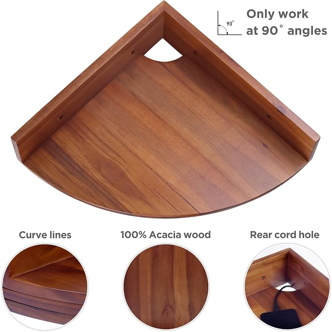Demigo Corner Shelf Wall Mount Set of 3, Solid Acacia Wood Round Floating - Image 4