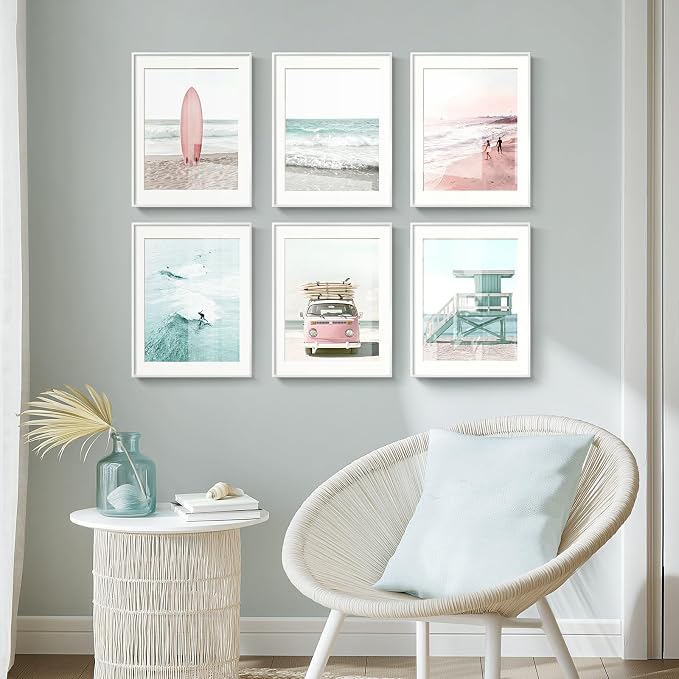 Framed Coastal Beach Wall Art for Living Room, 6 Piece Ocean Wave Surfboard - Image 5
