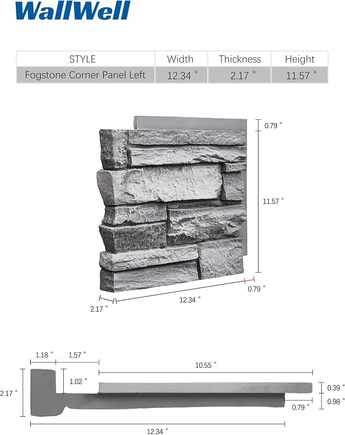 Fogstone Left-Hand Corner Panel Artisan Hand Painted 90-Degree Faux Stone Edging - Image 2