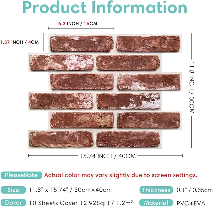 Commomy 3D Peel and Stick Brick, Ultralight Thin PVC Faux Brick Wall Panels - Image 5