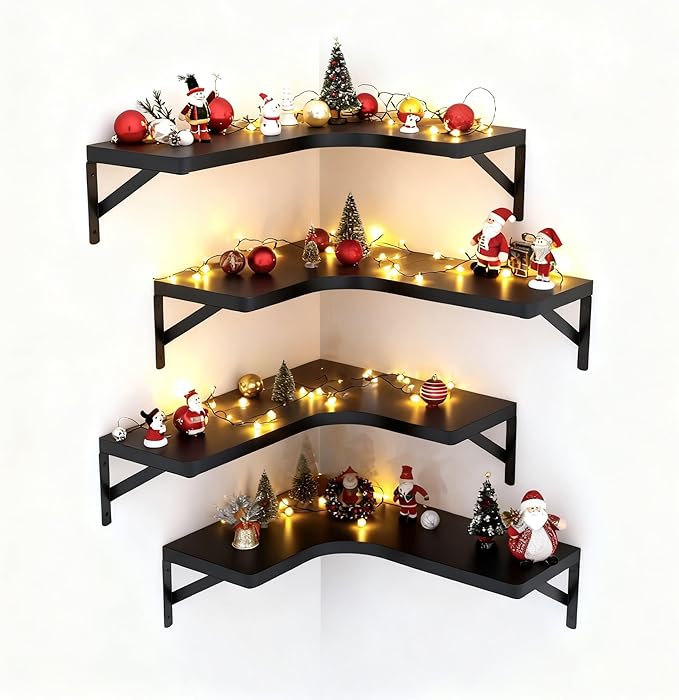 LEOPO Corner Floating Shelves Set of 4, Hardwood Storage Shelves, Cozy & by FinestHomeDecor