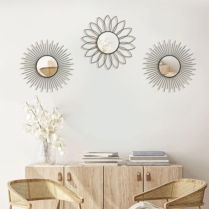 3 Pack Metal Mirrors for Wall Sunburst Wall Mirrors Home Décor Decorative - Image 3