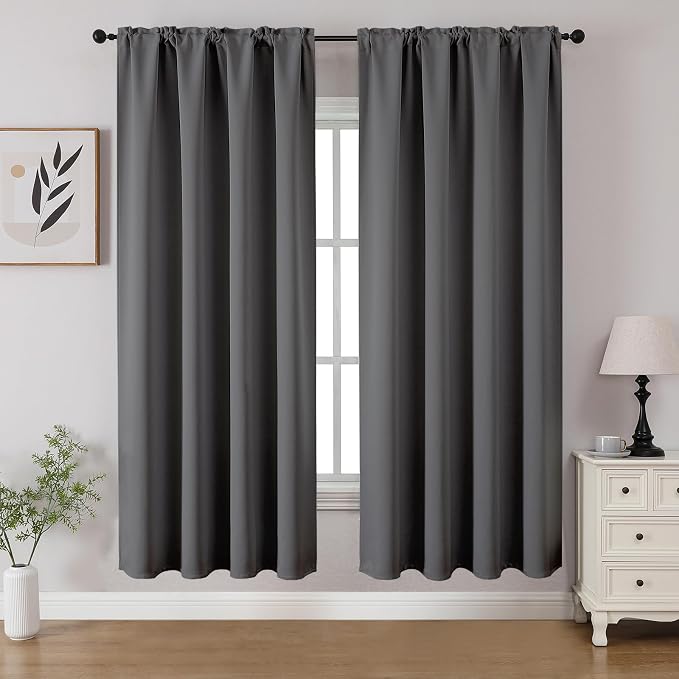CUCRAF Light Grey Blackout Curtains 63 inch Length 2 Panels Set, Rod Pocket by CUCRAF