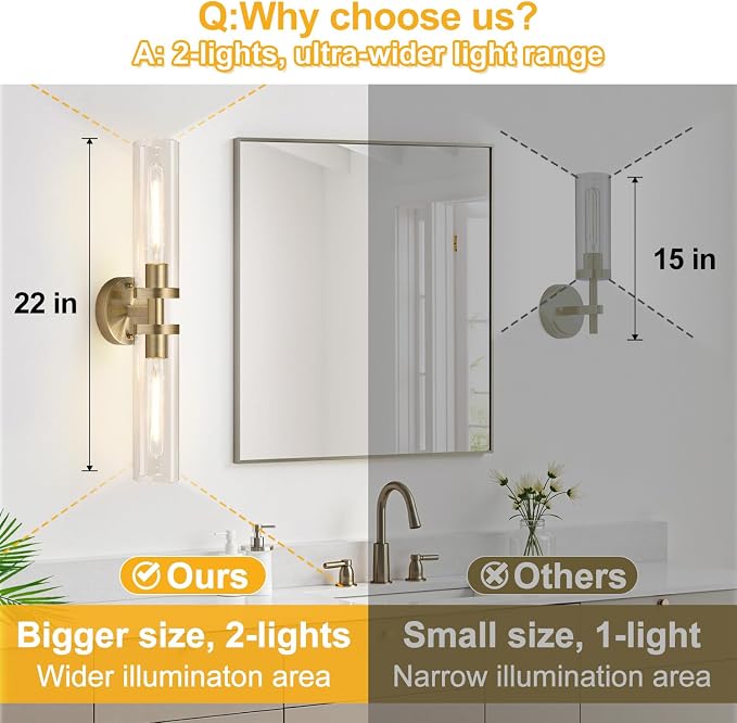 Indoi Brass Wall Sconces, Hardwired Bathroom Sconces Wall Lighting - Image 3