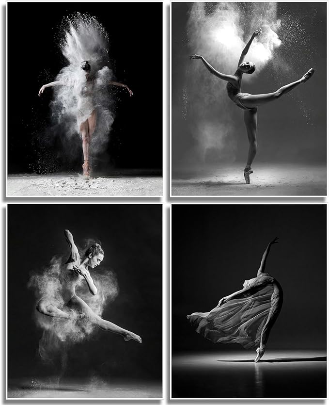 NCYEL 4Pcs Black and White Ballet Wall Art Girl Dancing Canvas Prints Elegant by NCYEL