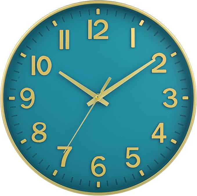 HZDHCLH Teal and Gold Wall Clocks Battery Operated 12 inch Silent Non Ticking by HZDHCLH