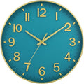 HZDHCLH Teal and Gold Wall Clocks Battery Operated 12 inch Silent Non Ticking by HZDHCLH