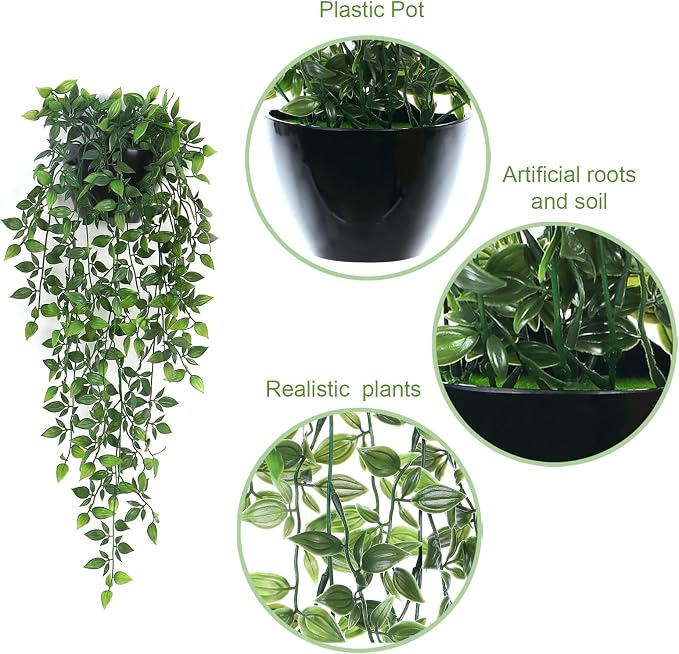 Artificial Hanging Plants, 1 Pack Fake Wall Plants, Faux Mandala Vines Potted - Image 2