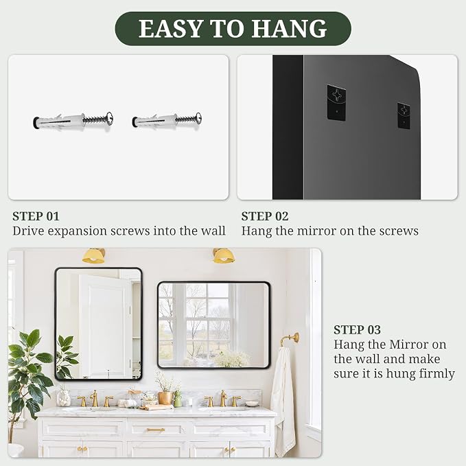 Bathroom Mirror 36x24 Inch Black Metal Frame Rectangle Vanity Mirror - Image 7