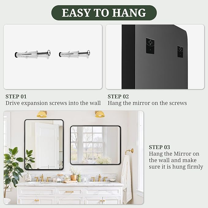 Bathroom Mirror 40x30 Inch Black Metal Frame Rectangle Vanity Mirror - Image 6