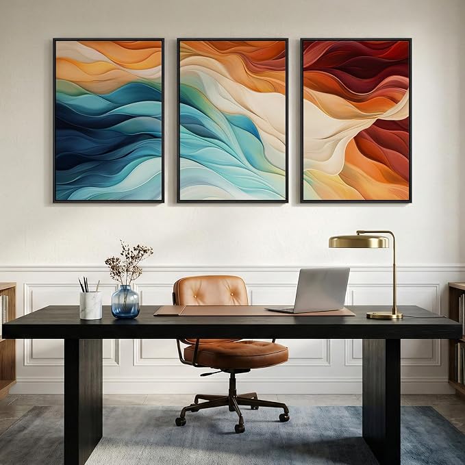 Large Framed Blue Orange Abstract Wall Art - Image 2