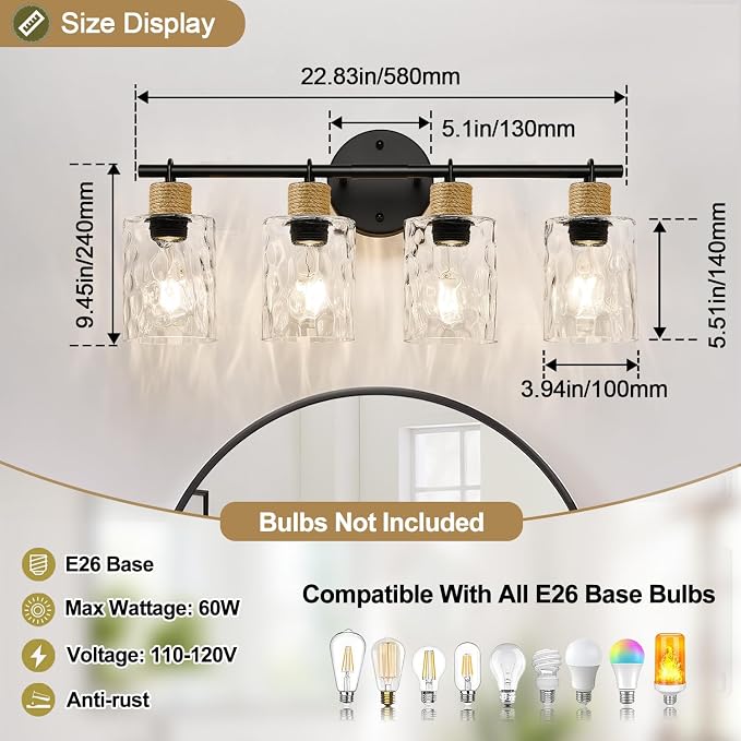 MOKATNG Bathroom Light Fixtures, 4-Light Coastal Vanity Lights - Image 7