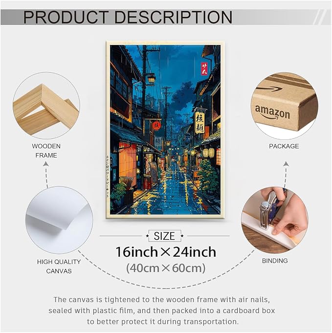 Japanese Tokyo Tea House Framed Canvas Wall Art Japanese City Street Cafe Scene - Image 2