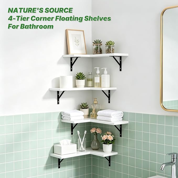 NATURE'S SOURCE Corner Floating Shelves Set of 4, Corner Shelves Wall Mounted - Image 3