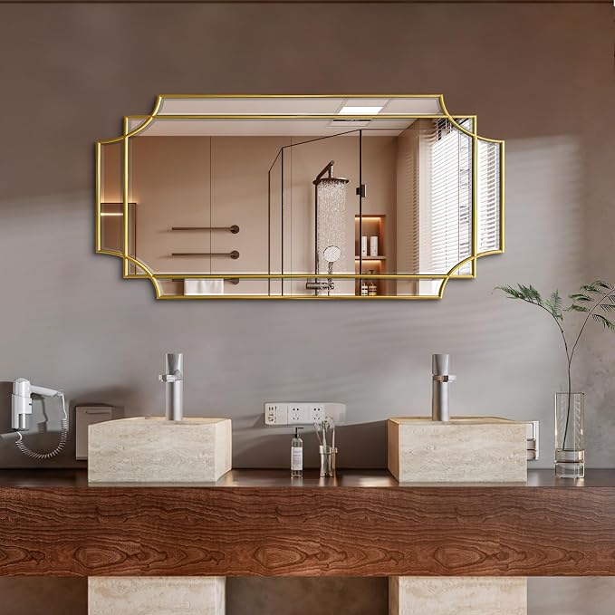 HQiJun Wall Mirror Full Length, Scalloped Beveled Polished Decorative Mirrors - Image 3