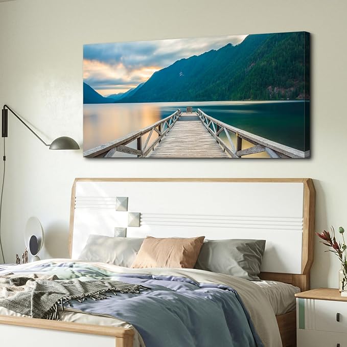 Olympic National Park Canvas Wall Art Crescent Lake Pictures Wood Dock Wall - Image 6