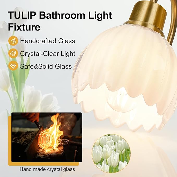 Bathroom Light Fixtures, 3-Light Gold Vanity Light Fixtures - Image 3