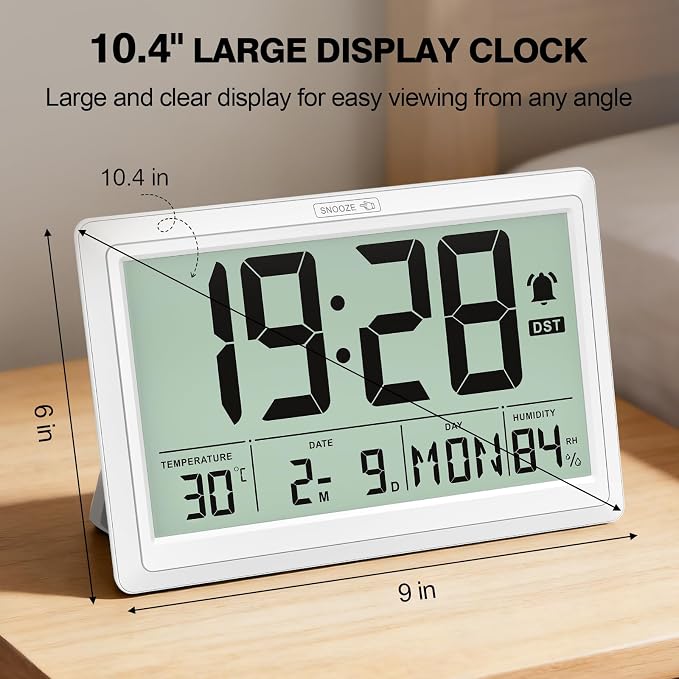 XREXS 10.4 Inch Digital Wall Clock, Battery Operated Large Display Clock - Image 3