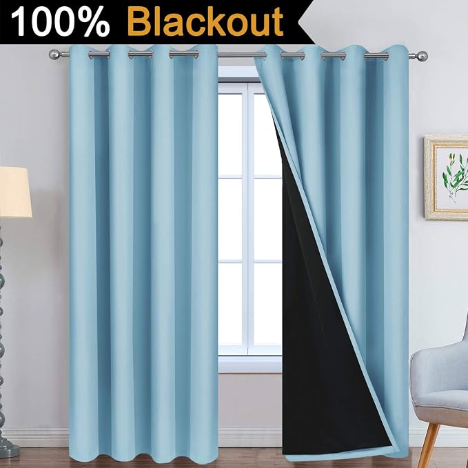 Yakamok Full Blackout Curtains 84 Inches Long, 2 Thick Layers Grommet Top - Image 2
